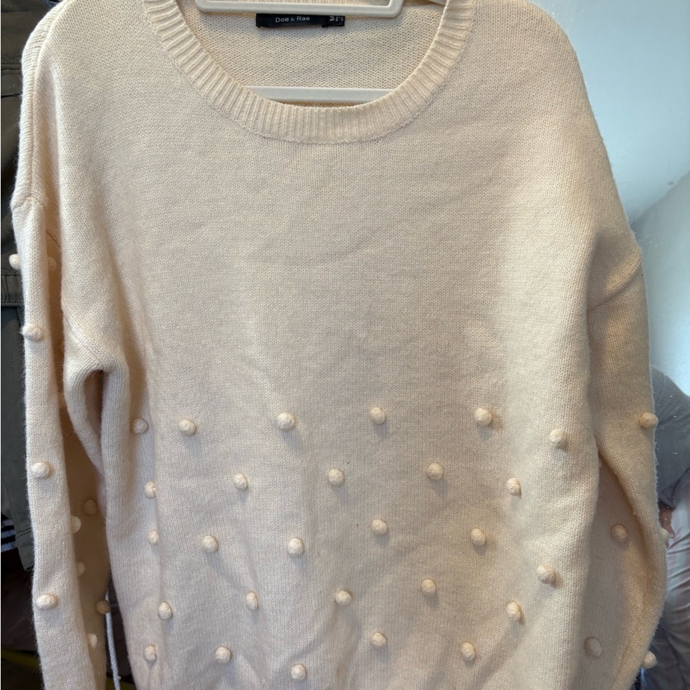 Cream Sweater with Pom Pom Detailing